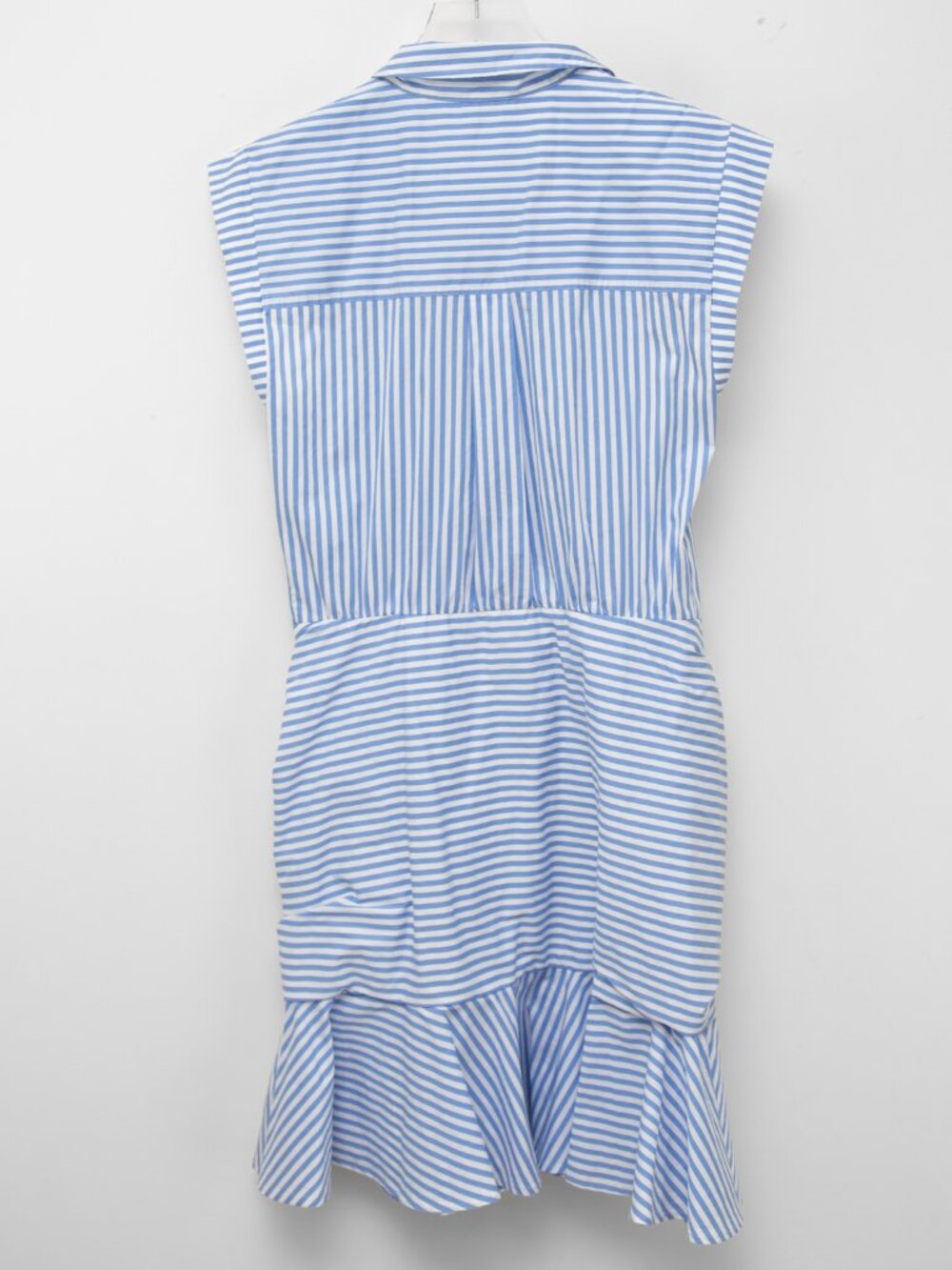 Veronica Beard Shirt Downing Dress Bell Button Ruched Stripe Blue White Size 8 - Picture 3 of 7